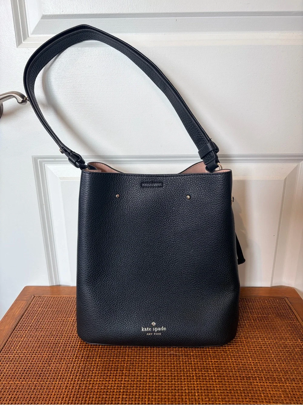Kate Spade Marti Bucket Bag Black Pebbled Leather Adj. Shoulder/Crossbody Strap